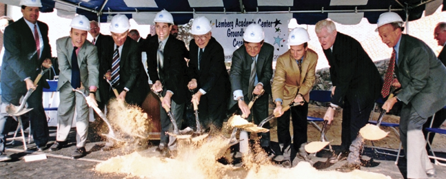 EXPANSION: Breaking ground on the business school’s Lemberg Academic Center in 2002.